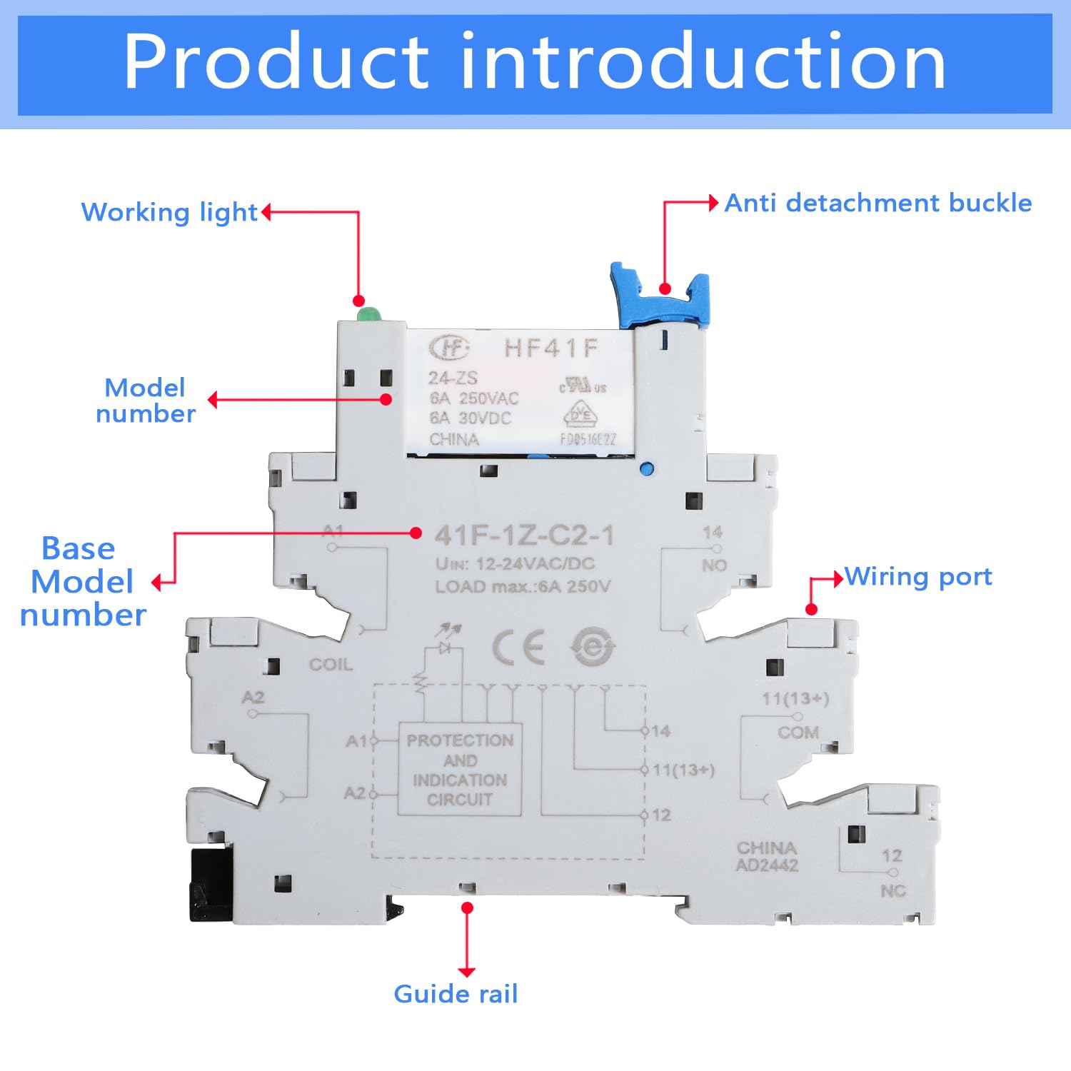 10Pcs Relay Electromagnetic Power Relay Miniature 24V Coil DC/AC Signal PLC HF41F/24-ZS 1NO 1NC 6Amp SPDT Jumper Separator Din Rail Power DC 5 Pin 6A LED Indicator Socket Base DIN