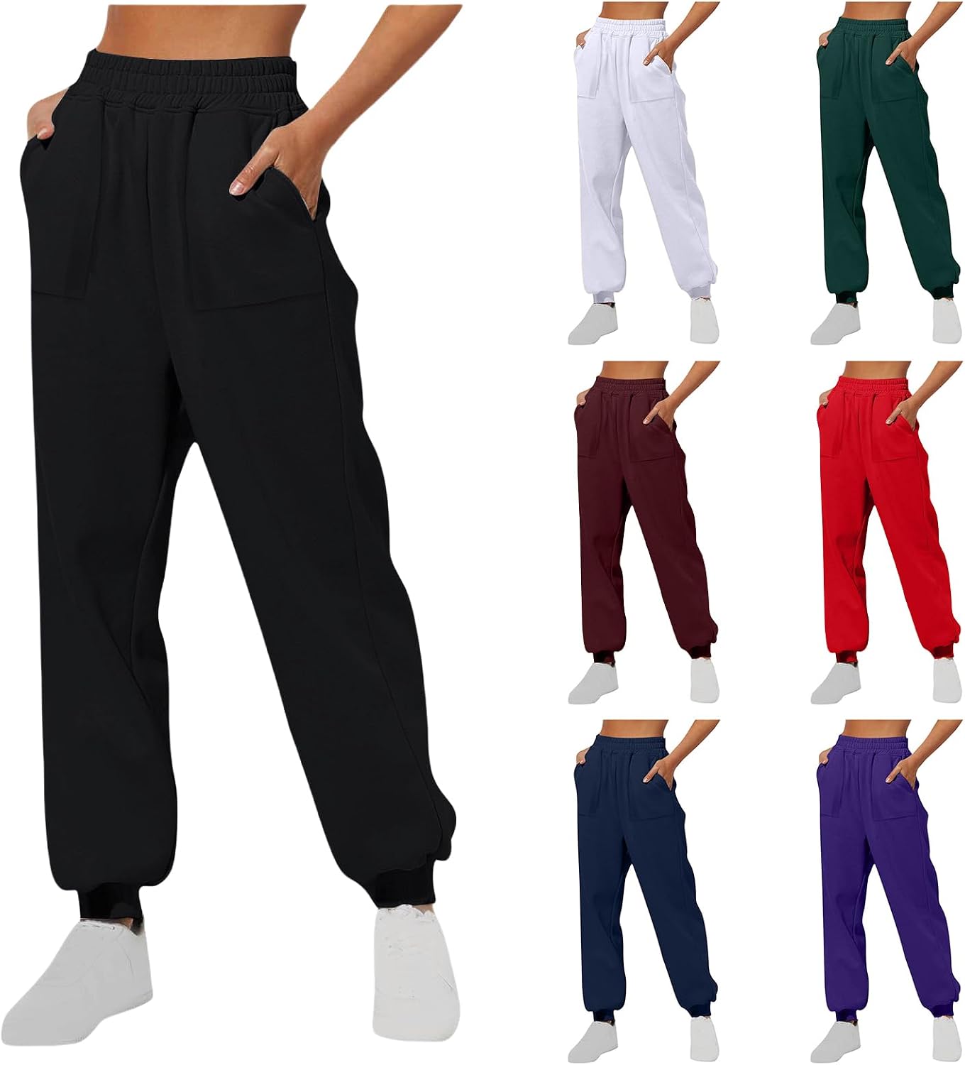 Womens Sweatpants High Waisted Tapered Pants Baggy Lounge Joggers Sweatpants Comfy Gym Workout Pants Trousers Fall