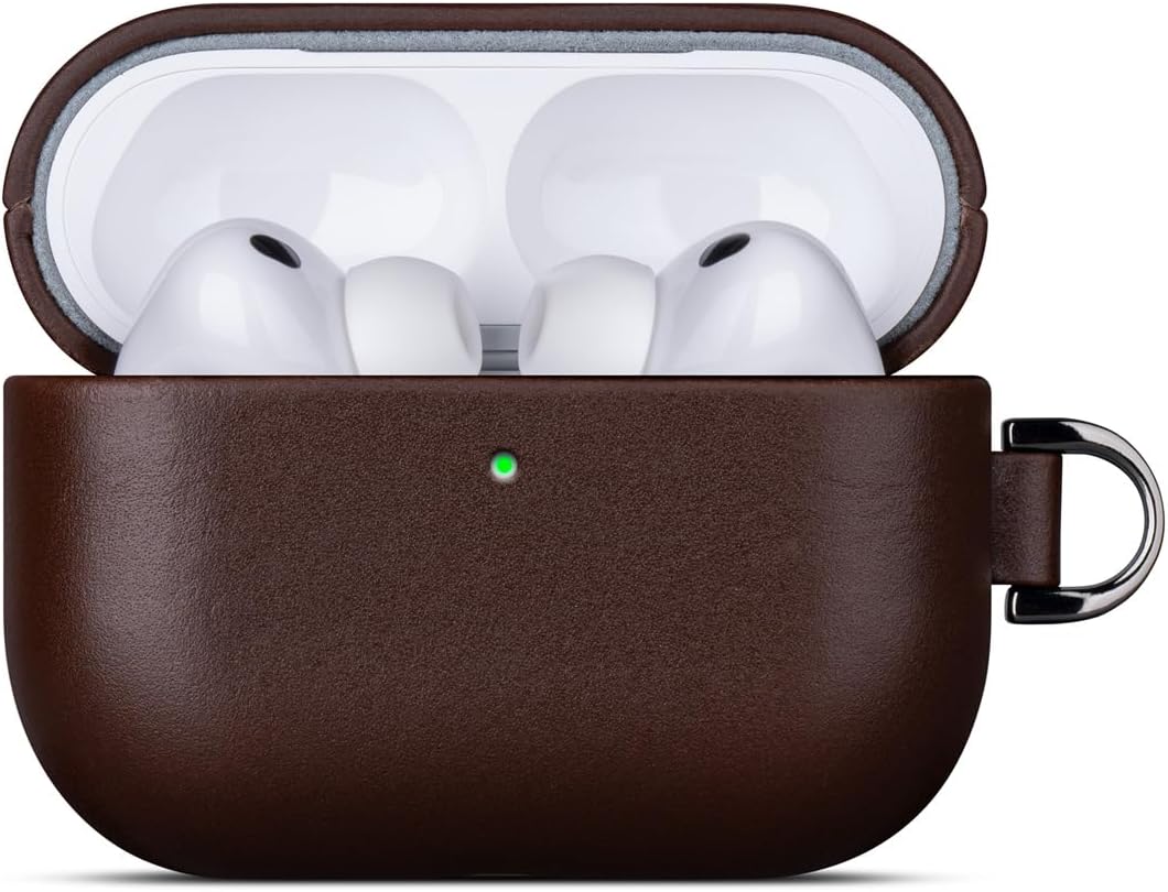 Haobobro for AirPods Pro 2 Leather Case Cover - Leather from Cow Hide, Handmade Drop Protective Hard Cover, Wireless Charging Compatible AirPods Pro 2nd Generation Case with Keychain - Coffee Brown