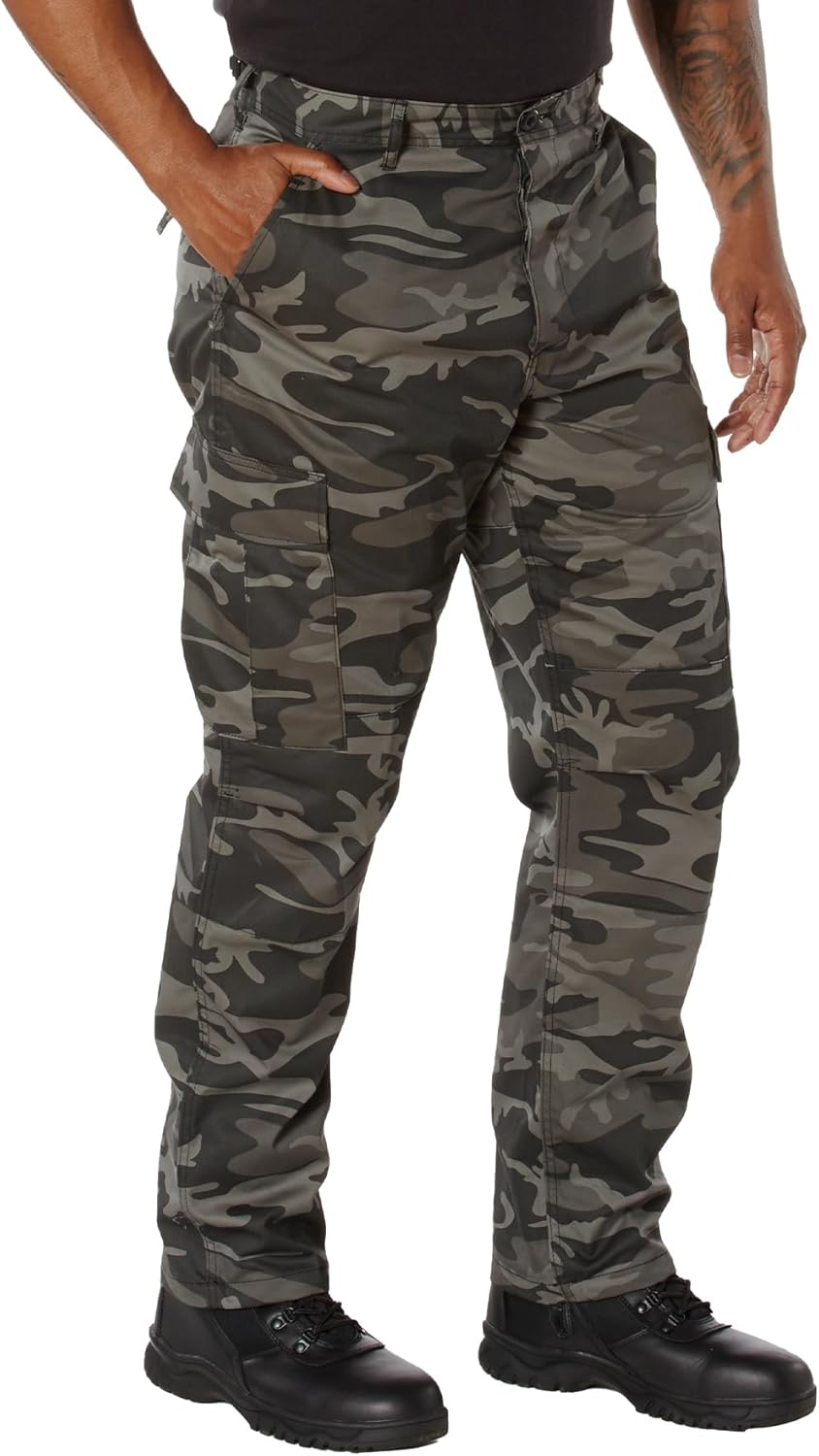 Rothco Tactical BDU Pants – Rugged Cargo Outdoor Hiking EDC Work Uniform, Black Camo, XL
