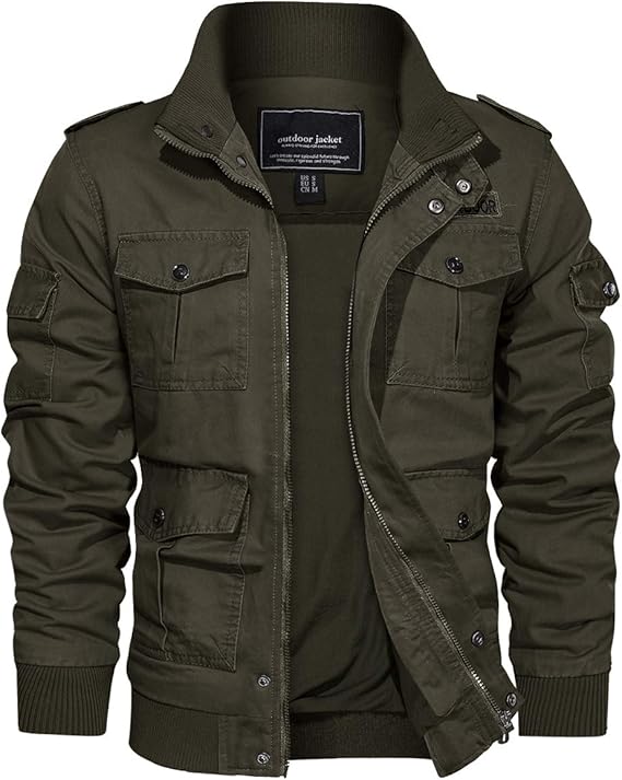 TACVASEN Men's Cotton Jackets Military Cargo Bomber Working Jackets ...