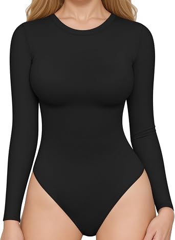 ALGALAROUND Bodysuits for Women Crew Neck Long Sleeve Bodysuit for Ladies Body Suits Tshirt Leotard Basic going out Tops