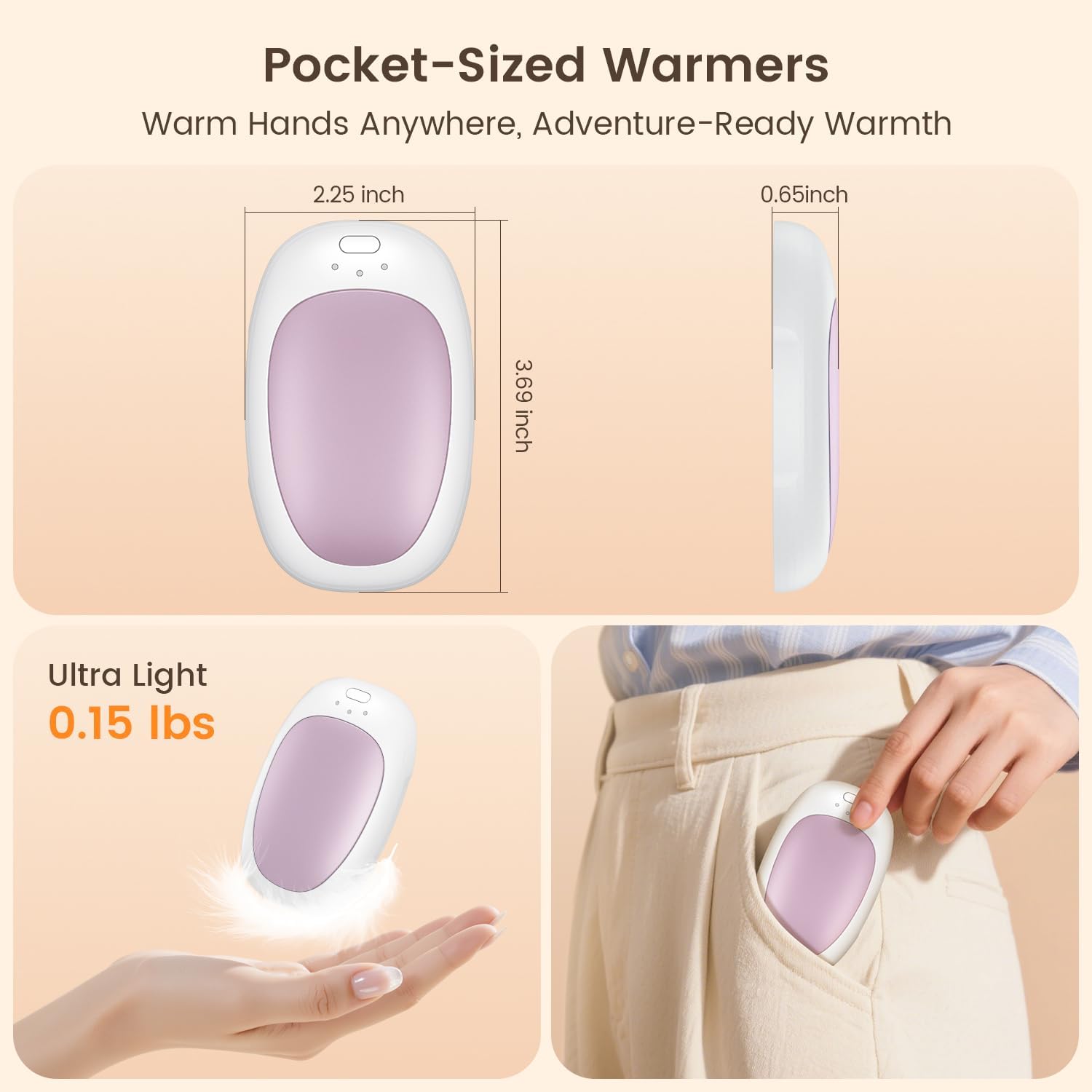 infray Hand Warmers Rechargeable, 2 Pack Electric Hand Warmer Reusable USB Pocket Warmer, 3 Settings Heated Portable AI Handwarmer Great Gifts for Christmas, Outdoor, Golf, Hunting - Image 6