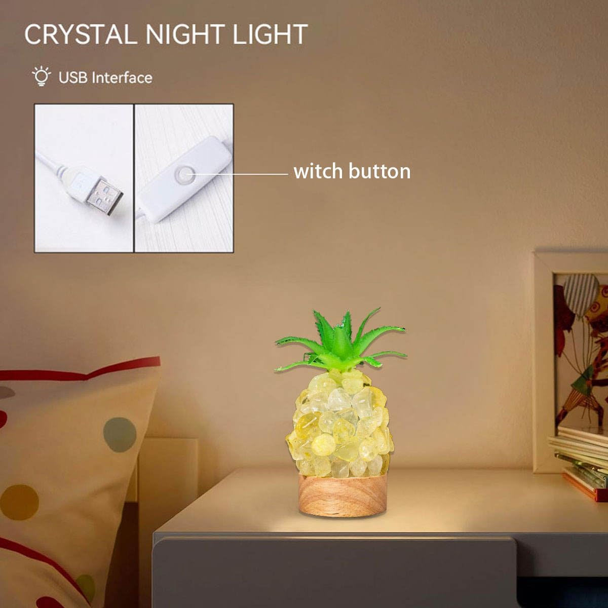 Wholesale Natural Spiritual Healing Crystal crsfts Light DIY Citrine Tumble Pineapple lamp Home Decoration 1pc