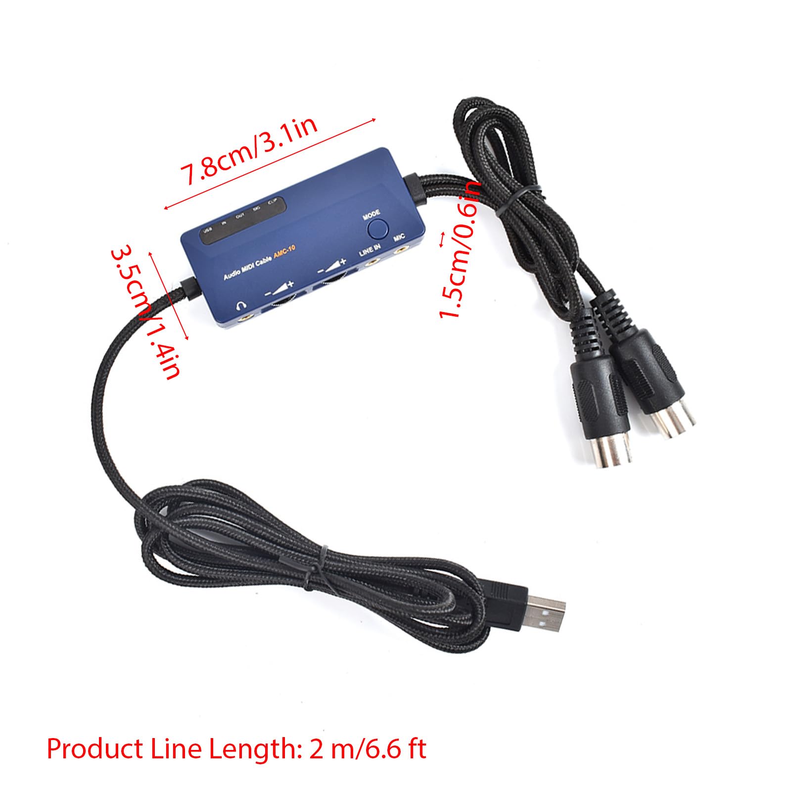 Luocute Cavo MIDI a USB, Interfaccia Audio MIDI per Editing di Registrazioni con Effetti Sonori 3D Reverb Chorus Integrati, Uscita di Ingresso Standard a 5 Pin per Tastiera, (Interfaccia da a