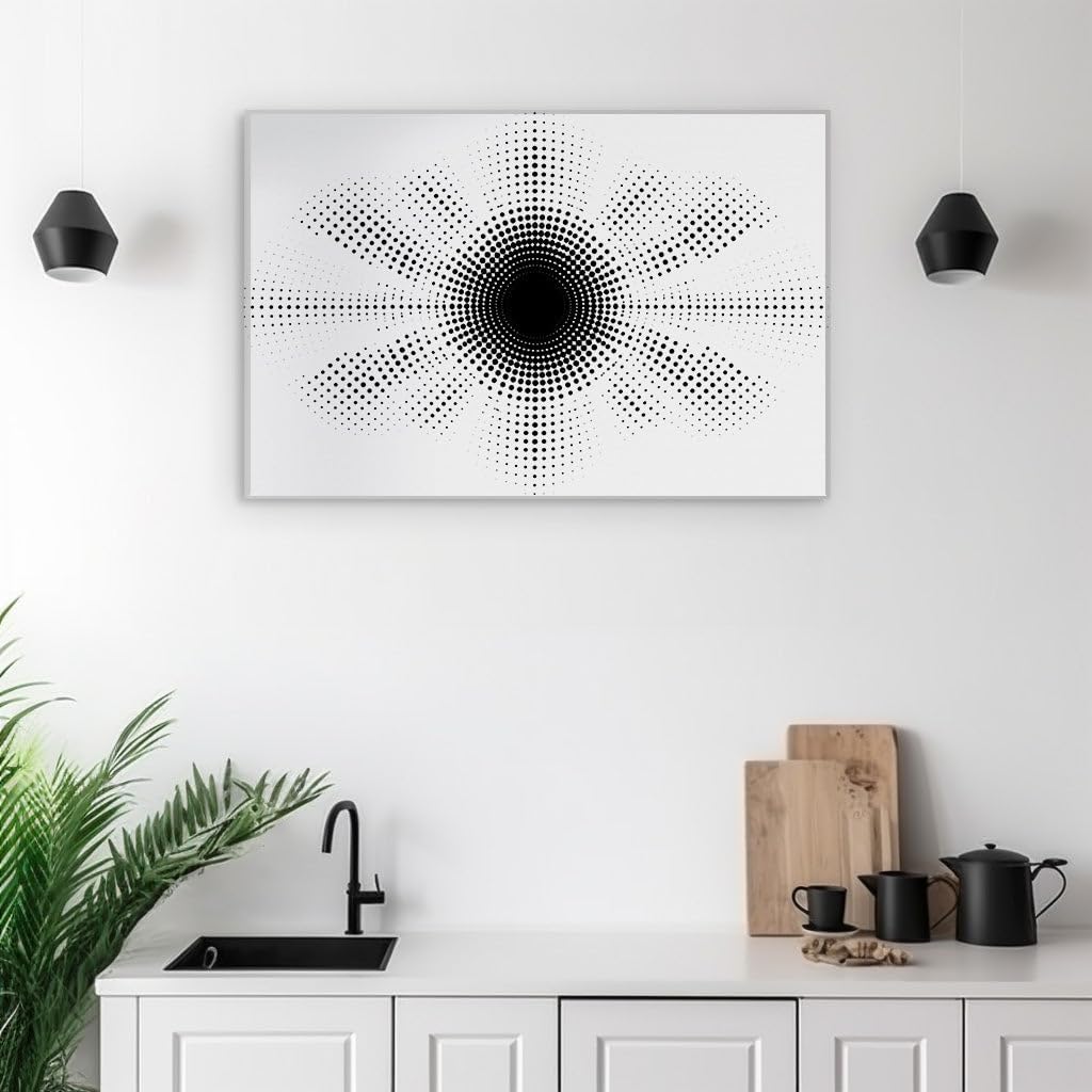Canvas for Living Room. Radiant Elegance in Simplicity - The Mesmerizing Sun Pattern of Black Dots, 27 x 18 inch Canvas Wall Art - Contemporary Masterpieces - Modern Home Decor