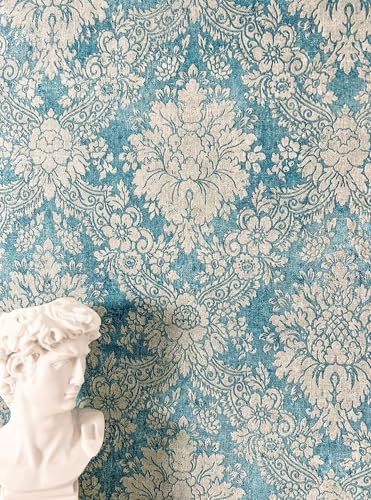 Newroom Tapete Blau Vliestapete Ornamente - Barocktapete Vintage Braun Taupe Mustertapete Klassisch Prunkvoll Antik inkl. Tapezier-Ratgeber