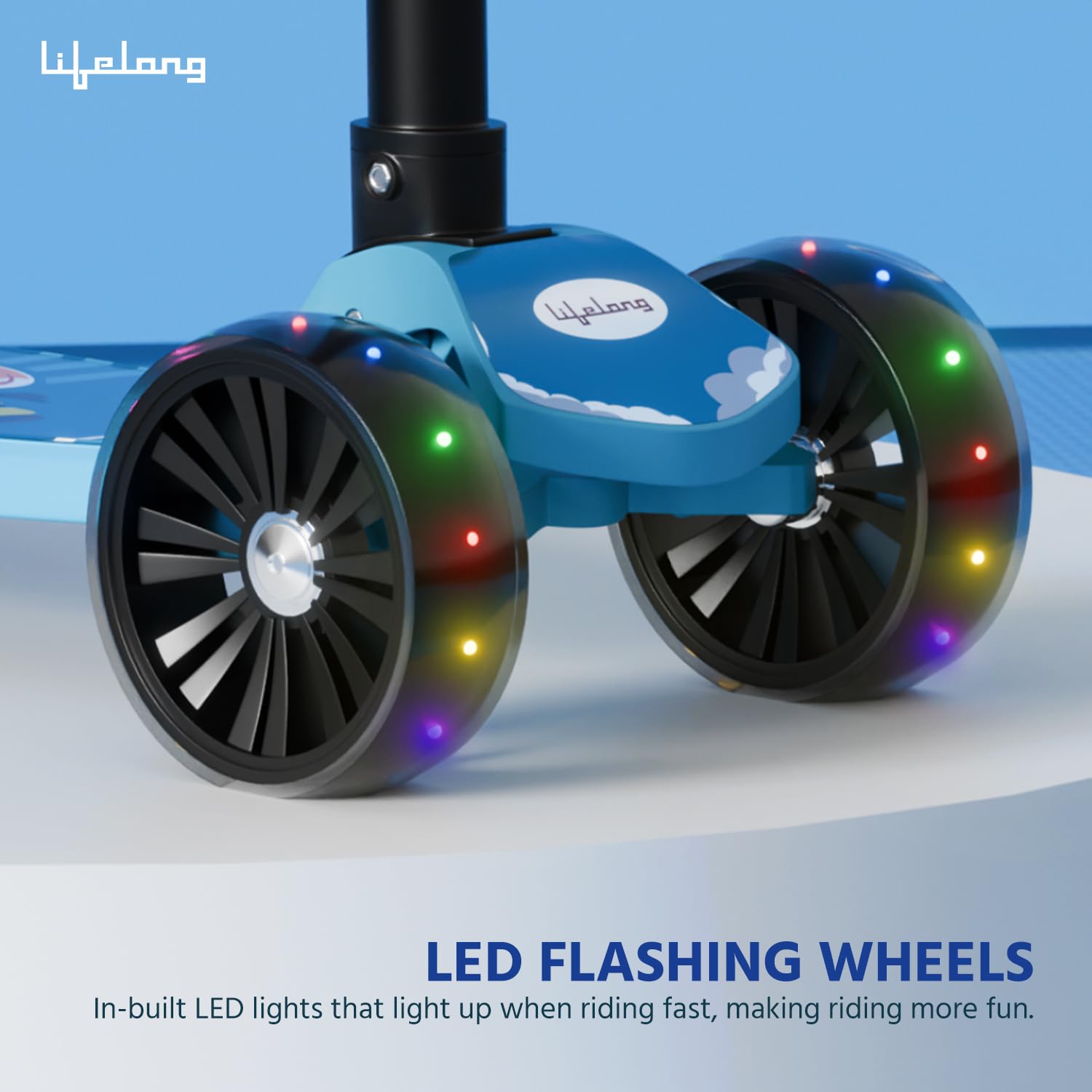 Lifelong Foldable Kids Kick Scooter with LED Wheels & Adjustable Height - Capacity 50kg- for Baby 3+ Year Old boy & Girl - Skate, Blue — Amazon image 3