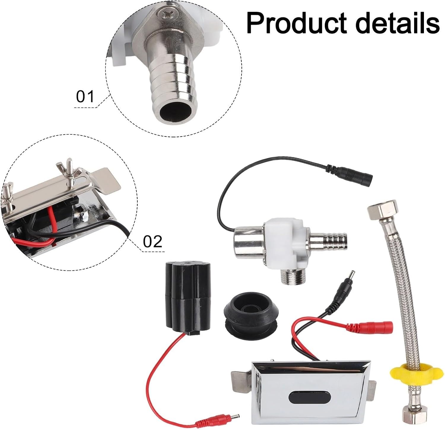 Induction Urinal Automatic Infrared Flush Valve with Sensor for Hands-Free Operation, 6V DC Powered, Adjustable Sensing Distance 30-100cm, G1/2" Water Inlet, Silver(A)