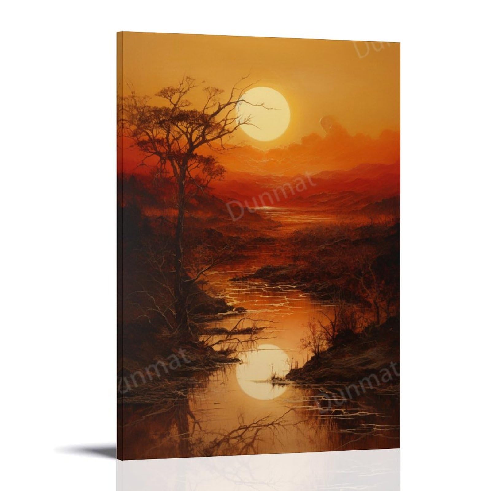 FYFMUSHE Modern Sunset Canvas Wall Art Paintings River Of Yellow Trees At Sunset View Pictures on Canvas Prints Framed Ready to Hang Artwork for Bedroom Home Decor 16x24inch(40x60cm)