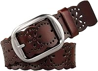 JASGOOD Women's Genuine Leather Hollow Flower Wide Belt for Jeans Pants - Soft, Durable & Stylish