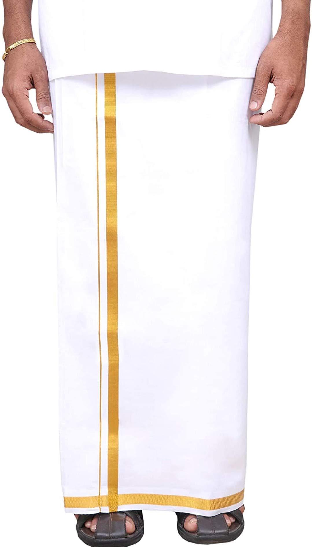 Shivay Men' s Cotton OPEN Single Lungi with Golden Zari Patti (White, Free Size)-picture-10