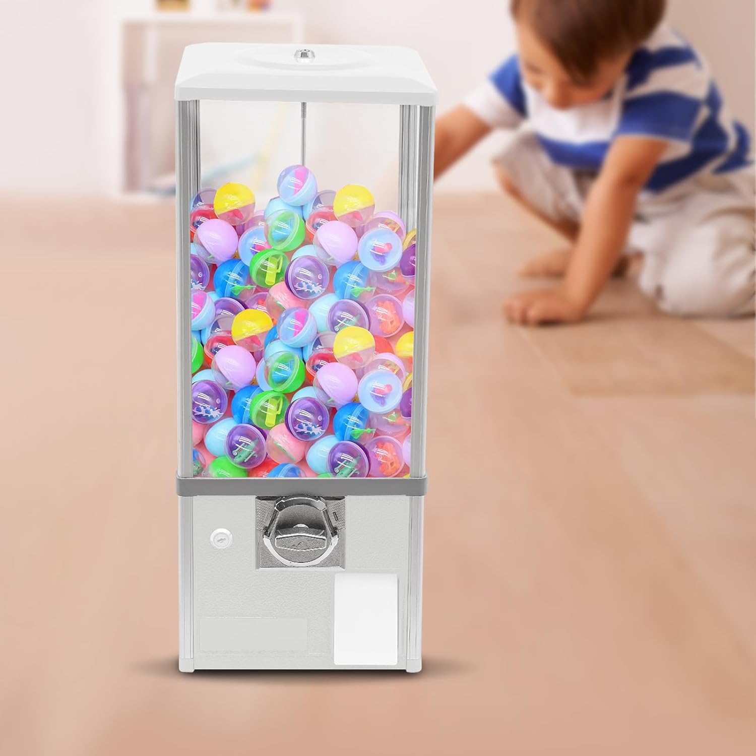 Vending Machine, 25" Height Big Capsule Gumball Machine Vending Machine Prize Machine Commercial for 2 Inch Round Capsules Gumballs Bouncy Balls for Kids (White)