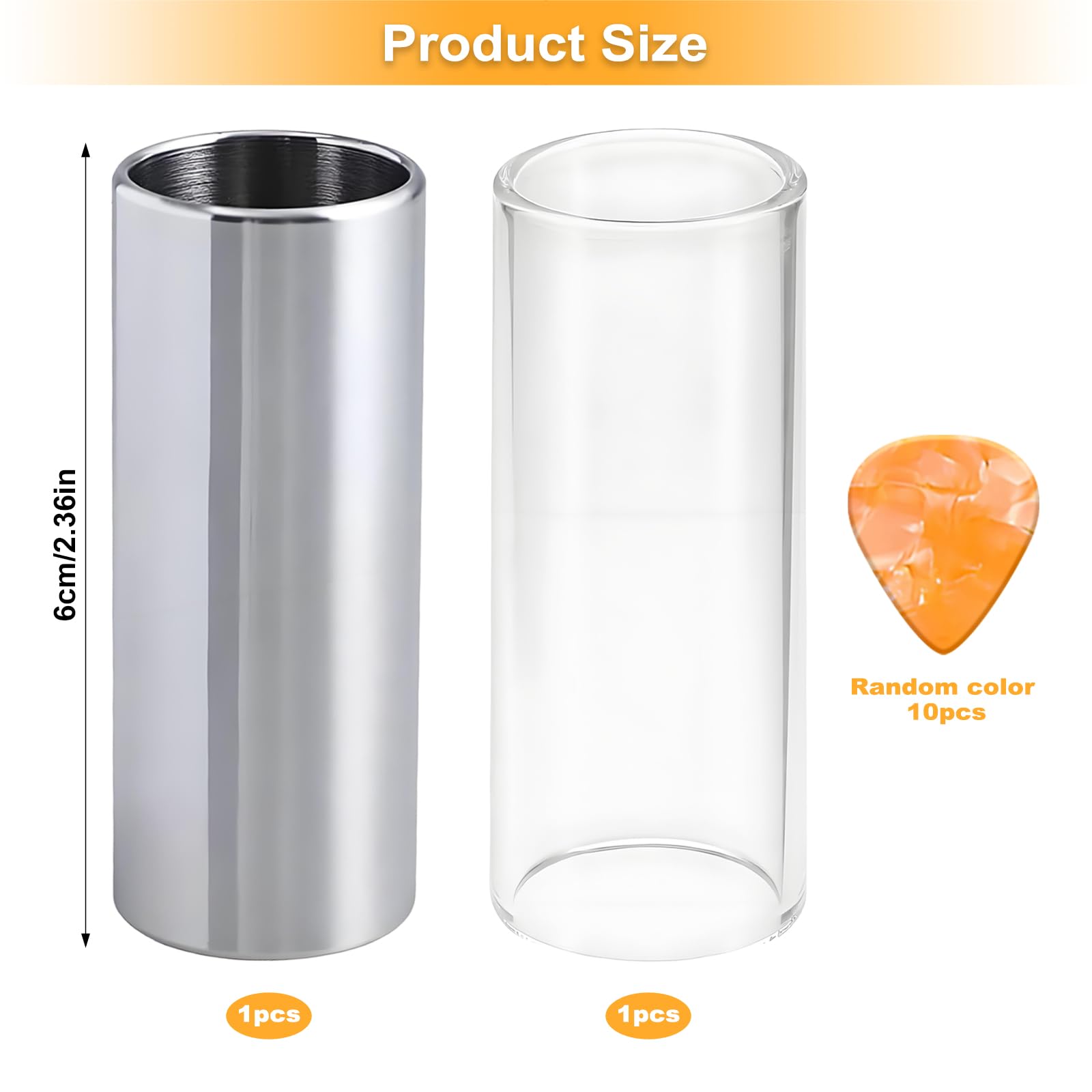 12 Pcs Guitar Slide Accessories Set, 6cm Glass & Stainless Steel Slides for Electric Acoustic Guitar Bass - Image 3
