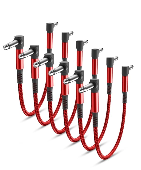Elebase Guitar Pedal Patch Cables 6-Pack,12 Inch 6.35MM Effects Pedal Board Cord 1/4'' Right-Angle Braided Flat Audio Cable Shielded TS Copper Male Connector for Microphone Amp/Amplifier Mixer by Elebase - Used condition - US$12.96