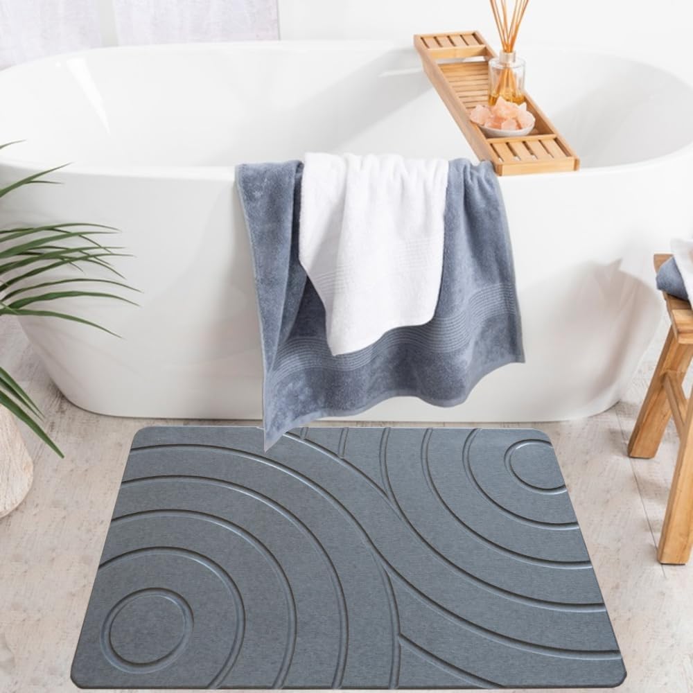 Evovee Stone Bath Mat - Absorbent Natural Diatomite Bath Stone Mat for Bathroom, Fast-Drying, Non-Slip, Quick-Drying Stone Mat, 15.5x23.7 inches, Gray