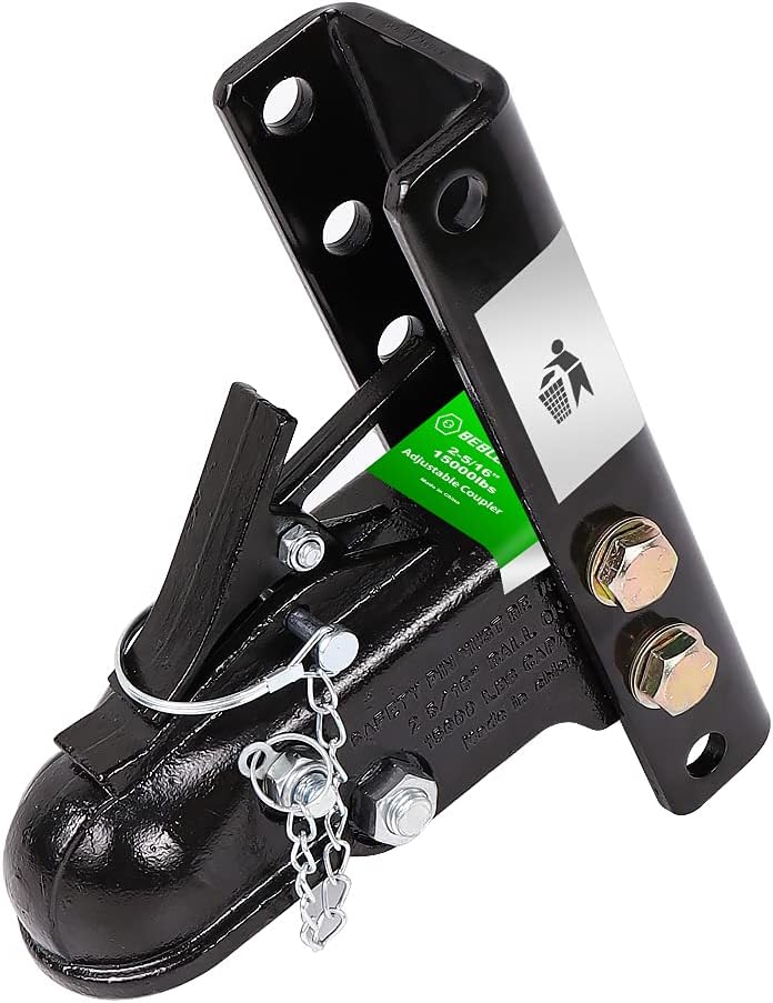 2-5/16" Adjustable Cast Trailer Coupler with 5-Position Channel & Fasteners, 15,000 lbs GTW Heavy Duty Ball Coupler for RV, Flatbed & Utility Trailers, Bolt-On 6-Hole Channel Mount