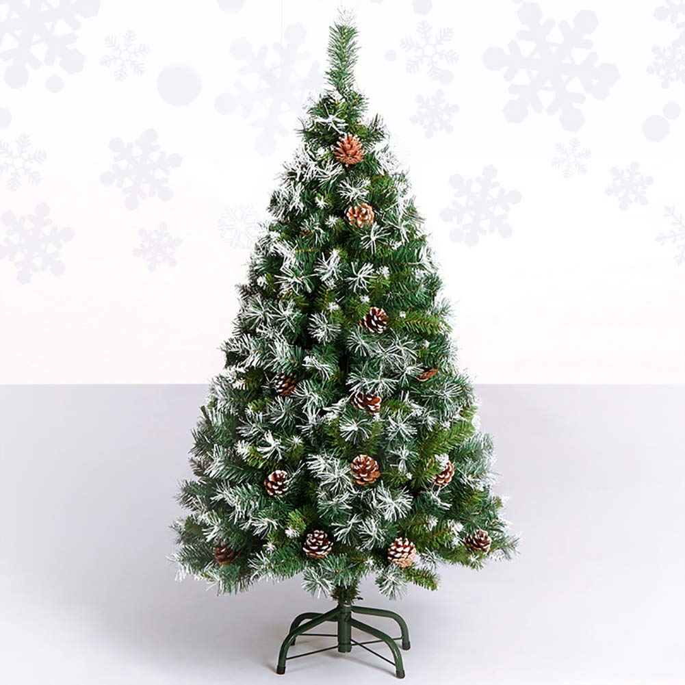Sjdopulse Green 6Ft Flocked Snow Christmas Tree,Artificial Christmas Pine Trees With Hinged Pine Cone Decoration Unlit,Metal Stand For Festive Holiday Decor,,4Ft(120Cm)