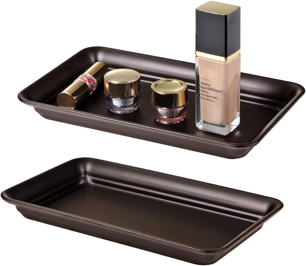 Vintage Farmhouse Decor Metal Vanity Tray(2 Pack),Countertop Guest Hand Towel Storage Organizer Tray Dispenser, Sturdy Holder for Perfume,Cosmetics, Jewelry, Makeup Bathroom Organizer (Bronze) : Home & Kitchen