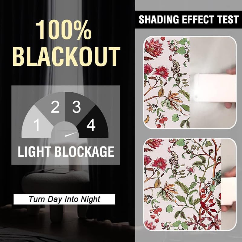 Image of Cloth Fusion Printed 100% Blackout Door Curtains 8 Feet Long Set of 2, Room Darkening Parda with Stainless Steel Grommets for Home Decor (8x4.5 Feet, Ivory Dream)