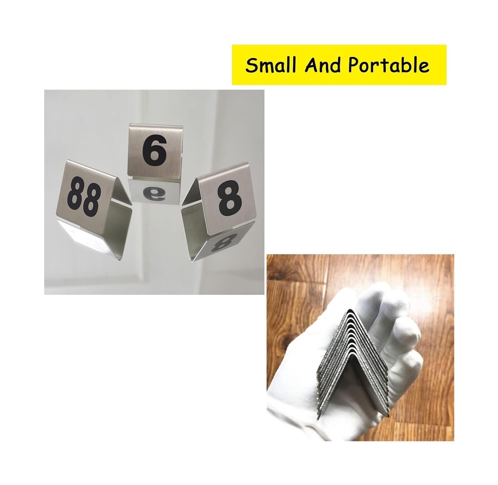 Carte dei Numeri dei tavoli, Portanumero da Tavolo in Stile Tenda in Acciaio Inossidabile 1-50 1-100 5x5 Cm 2x2 Pollici Bifacciale(1 to 50)