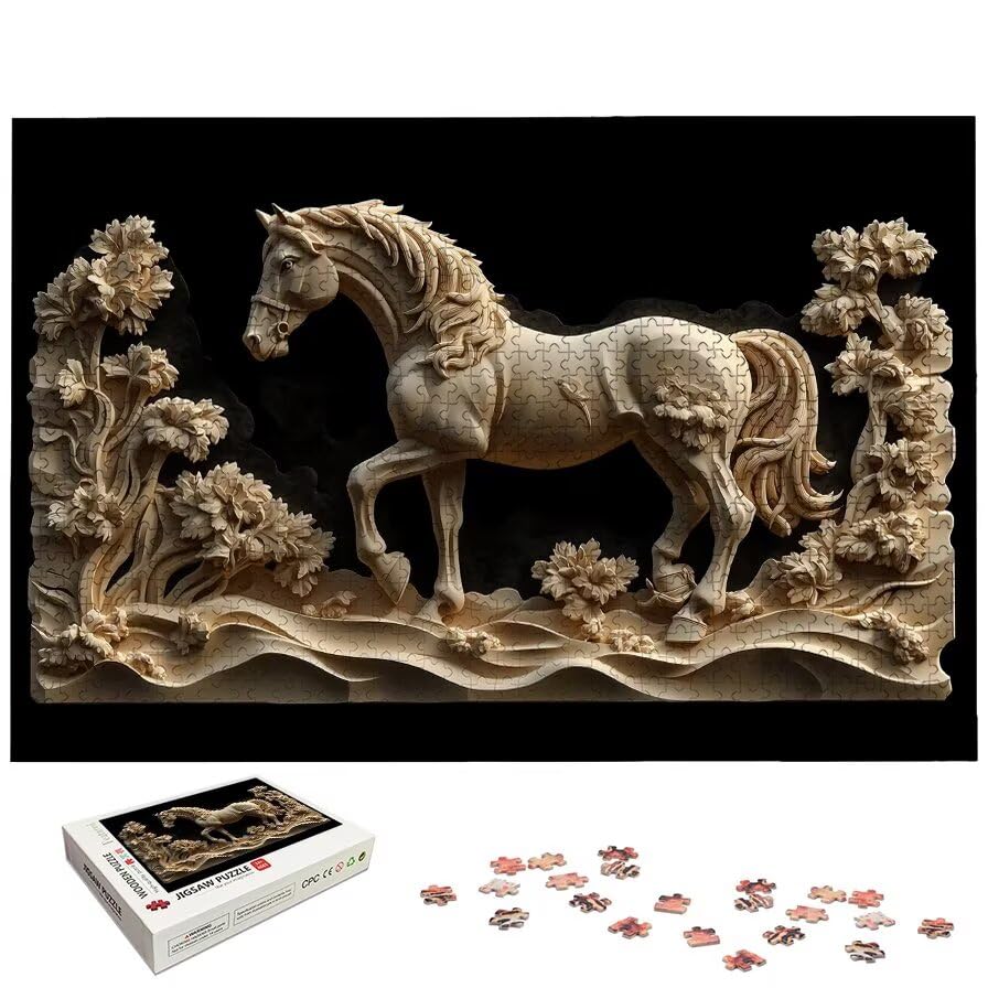 Puzzle 1000 Piezas, Puzzle Caballo con Caja Regalo, Animal Puzzles 1000 Piezas Adultos, Medidas: 75 x 50 cm, Rompecabezas Adultos de Madera, Rompecabezas para Decoración Hogar, Regalo Mujer, -5822