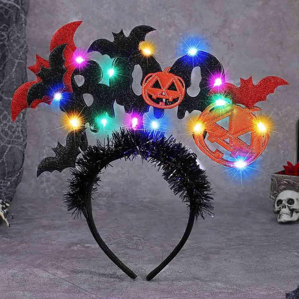 GORTIN Light up Halloween Headband Black Led Bats Headpiece Pumpkin Cosplay Costume Hair Accessories for Women
