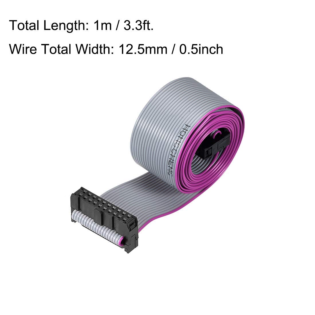 IDC Wire Flat Ribbon Cable FC/FC Connector A-type 20 Pins 2.54mm Pitch 1m Length Grey