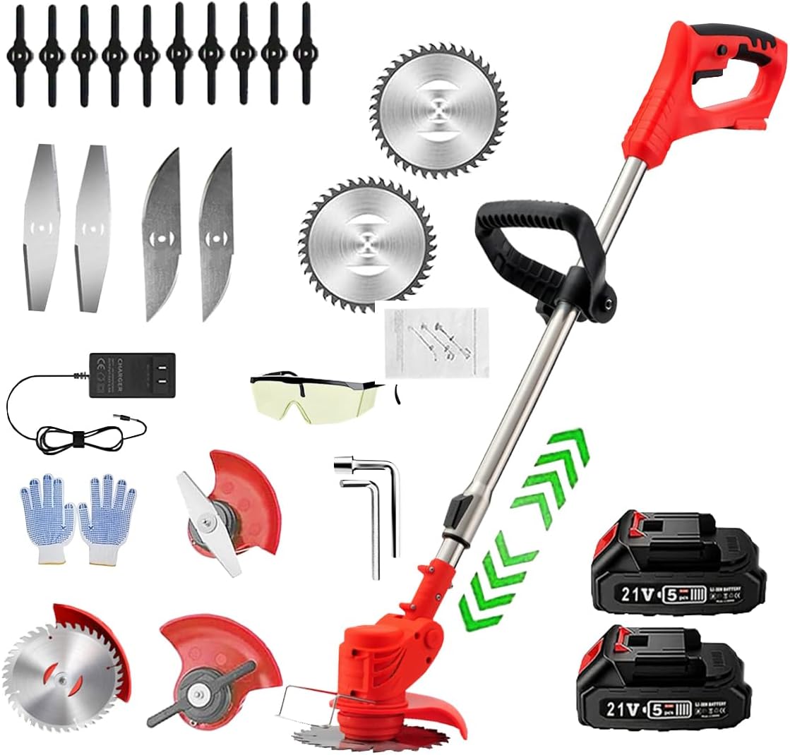 Grass Edger Cordless, 21v Electric Weed Trimmer, Electric Weed Eater Cordless Stringless with 2pcs Batteries for Yard and Garden Grass Trimmer