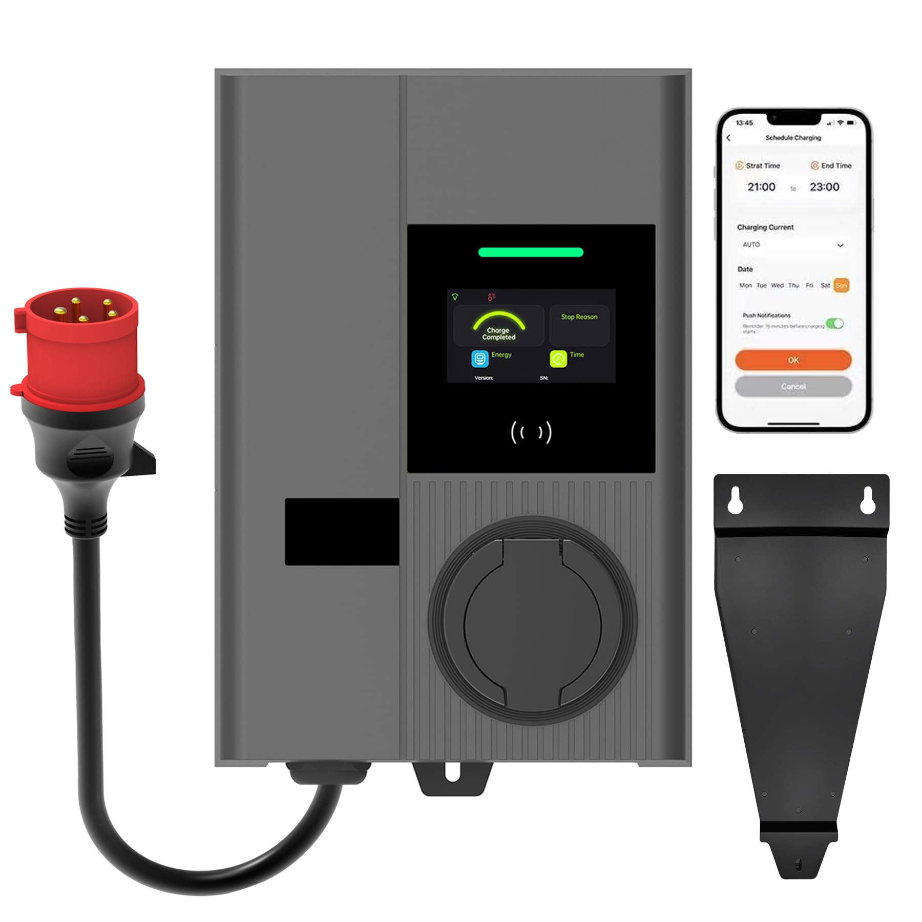 Wallbox 11kW with App & RFID - Wall Box with CEE Plug, 3-Phase Type 2 EV Charger 400V, 6-16A, Electric Car Charging Station for BEV PHEV ID.3/4/5/7 Model 3/Y
