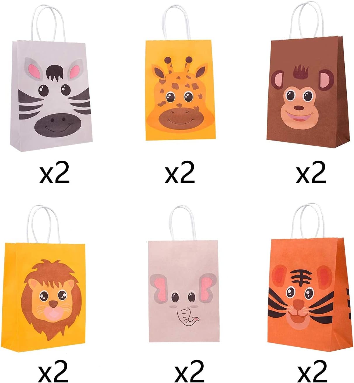12pcs Animal Party Bags, 21 * 15 * 8cm Gift and Candy Bags with Twist Handles Kraft Paper Bags for Kids Birthday Party Favor - Image 5
