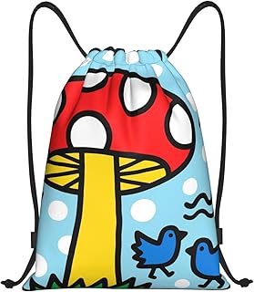Doodle Mushrooms Drawstring Backpack Waterproof Sport Gym Sackpack Cinch Sack Bag for Men Women String Bag
