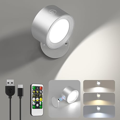 Lightbiz LED Reading Lights, Wall Lights Sconces with Remote Rechargeable Battery Operated, 3 Color Temperatures & Dimmable Light Magnetic Ball Luz