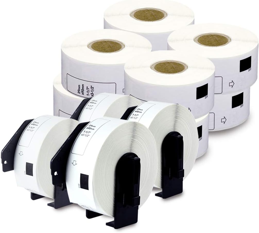 enKo - Compatible DK-1201 Standard Address 1-1/7" x 3-1/2" Replacement Labels, Compatible for Brother QL Label Printers [12 Rolls / 4800 Labels with 4 Refillable Cartridge Frame]