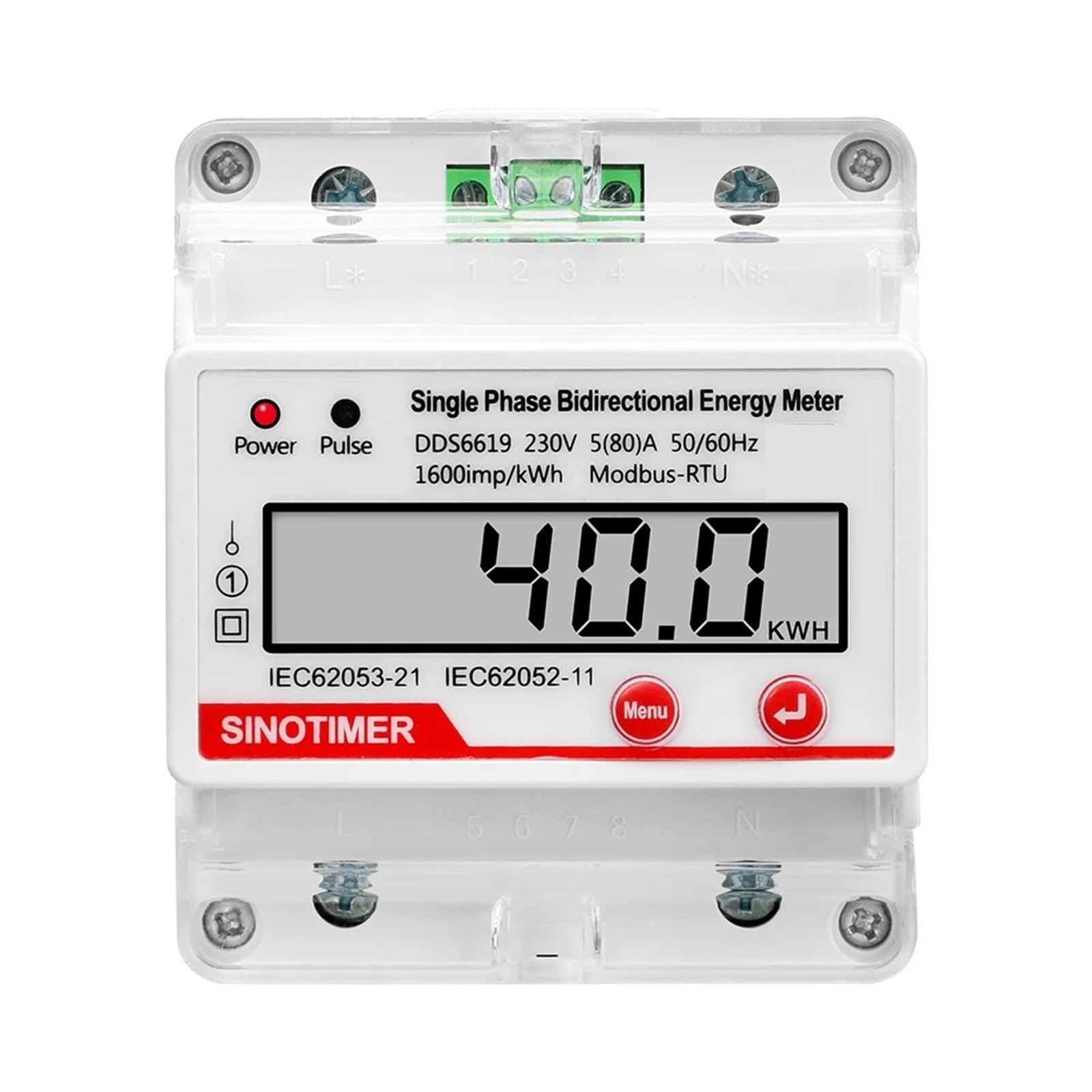 4P Single Phase DIN Rail Electronic Watt Power Consumption Energy Meter KWH LCD Digital Display with RS485 Modbus