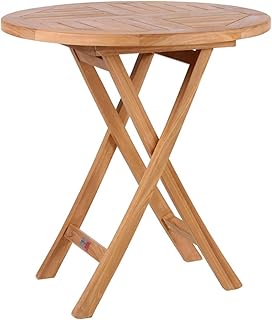 MR. DEKO Klapptisch Sutton Teak Holz Rund 70 cm | Gartentisch Klappbar Wetterfest | Balkontisch Klappbar Massivholz | Campingtisch Teakholz | Kleiner Tisch Balkon | Gartentisch 70x70 Beistelltisch