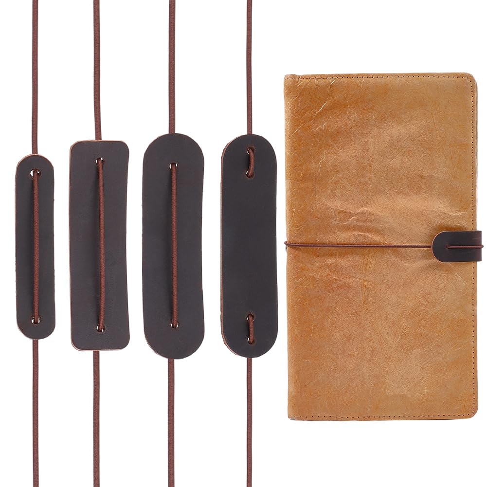 CRASPIRE 4 Size Journal Closure Strap Coffee Elastic Band for Pocket Regular A4 A5 Size Cowhide Leather Notebook Rope 1.1Yd Interlocking Bands Edge Protection Cover for TN Traveler Notebooks Planner