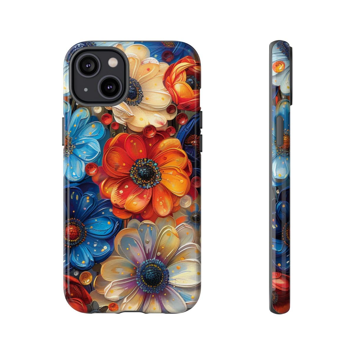 Coque iPhone 14 Plus bleu rigide brillante motif floral - 5