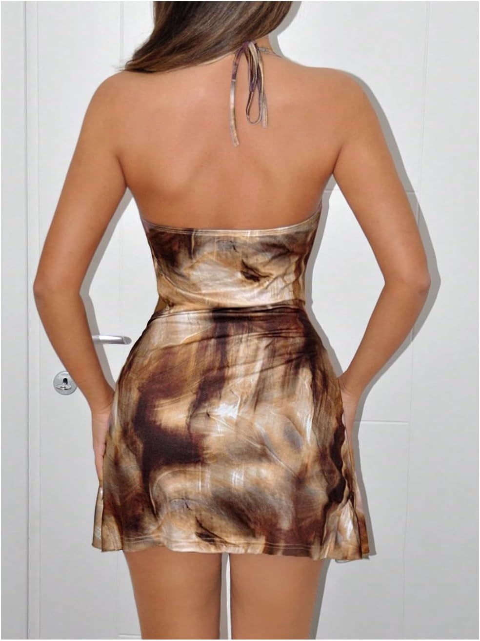 SHENHE Women's Tie Dye Y2K Bodycon Dress Boho Backless Split Spaghetti Sleeveless Mini Dresses - Image 2