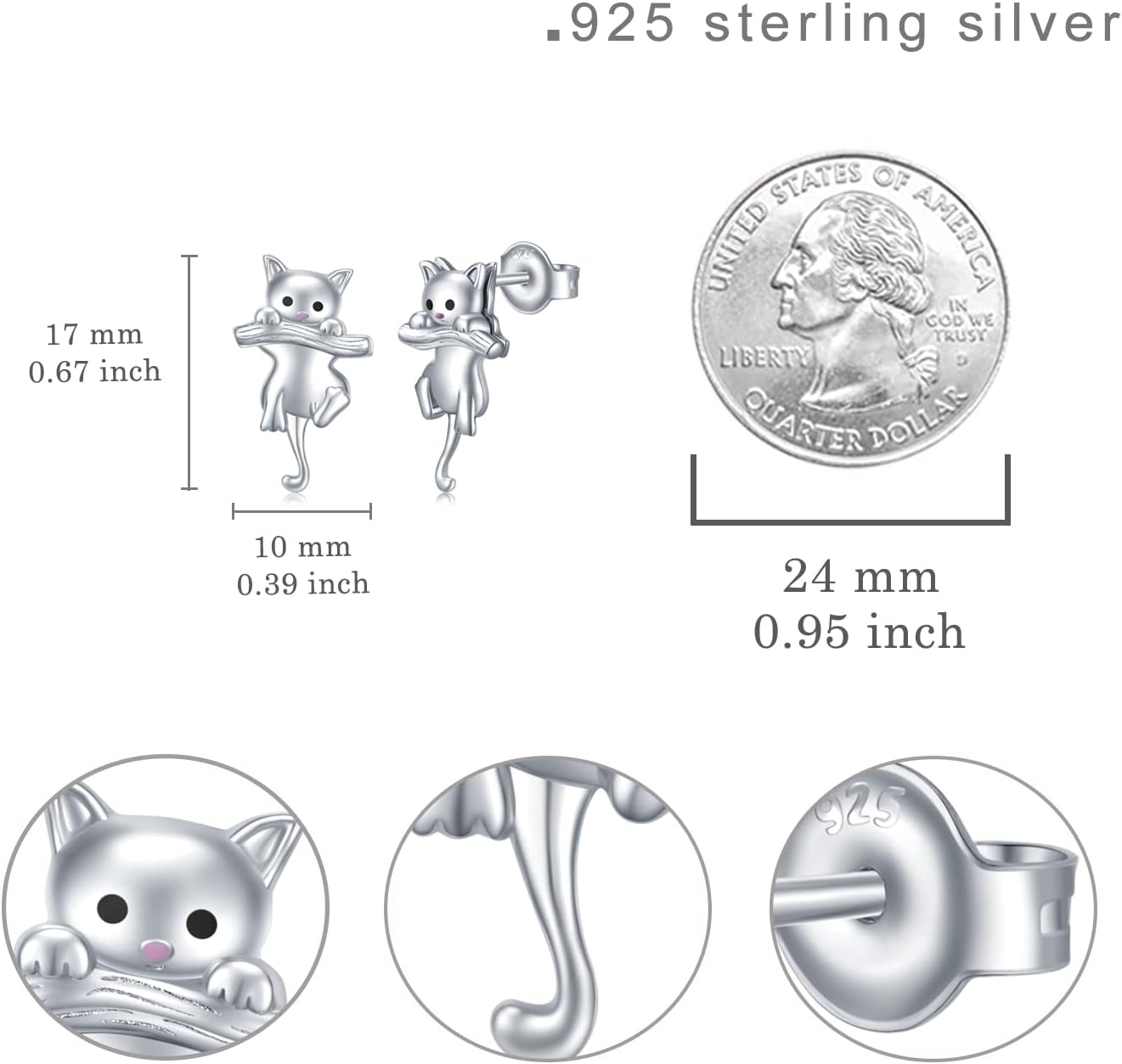 Cat Earrings 925 Sterling Silver Cat Stud Earrings Cute Animal Cat Jewelry for Women Cat Lovers - Image 4