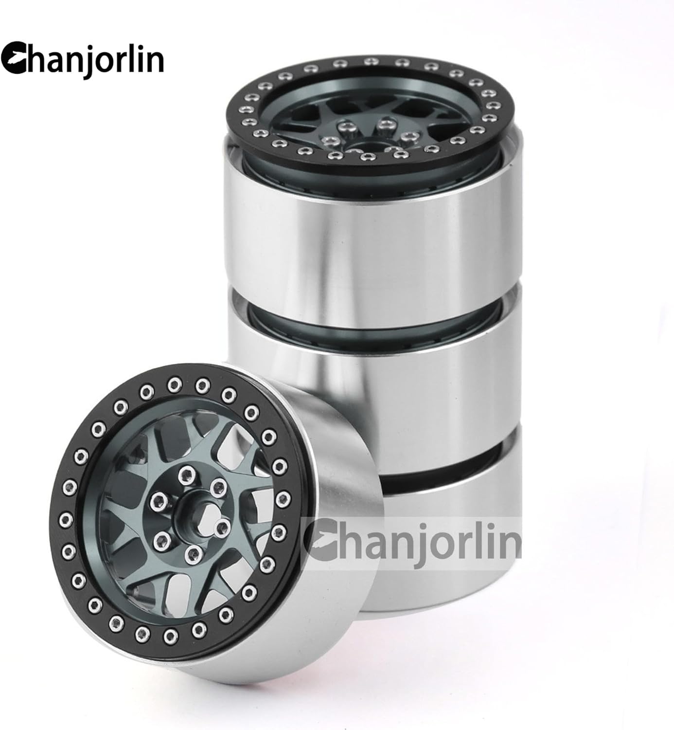 1.9 RC Crawler Beadlock Wheels Rims Aluminum Alloy 12mm Hex 1/10 Mud Slingers Hubs for 1:10 Rock Car Axial SCX10 Tamiya CC01 D90 RR10 RC4WD Gen8 Traxxas TRX4 1.9" Tires 4PCS (Titanium)