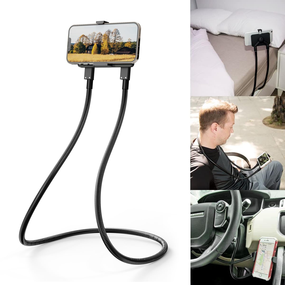 B-Land Cell Phone Holder Universal Mobile Phone Stand Lazy Bracket DIY Flexible Mount Stand with Multiple Function Black