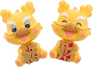 ULTECHNOVO 2pcs Mini Resin Dragon Bobbleheads for Office, Home, Xmas Gift | Adorable Golden Decoration, Sturdy Collectible Accent, Tabletop Display for Desks, Shelves, and Car Spaces