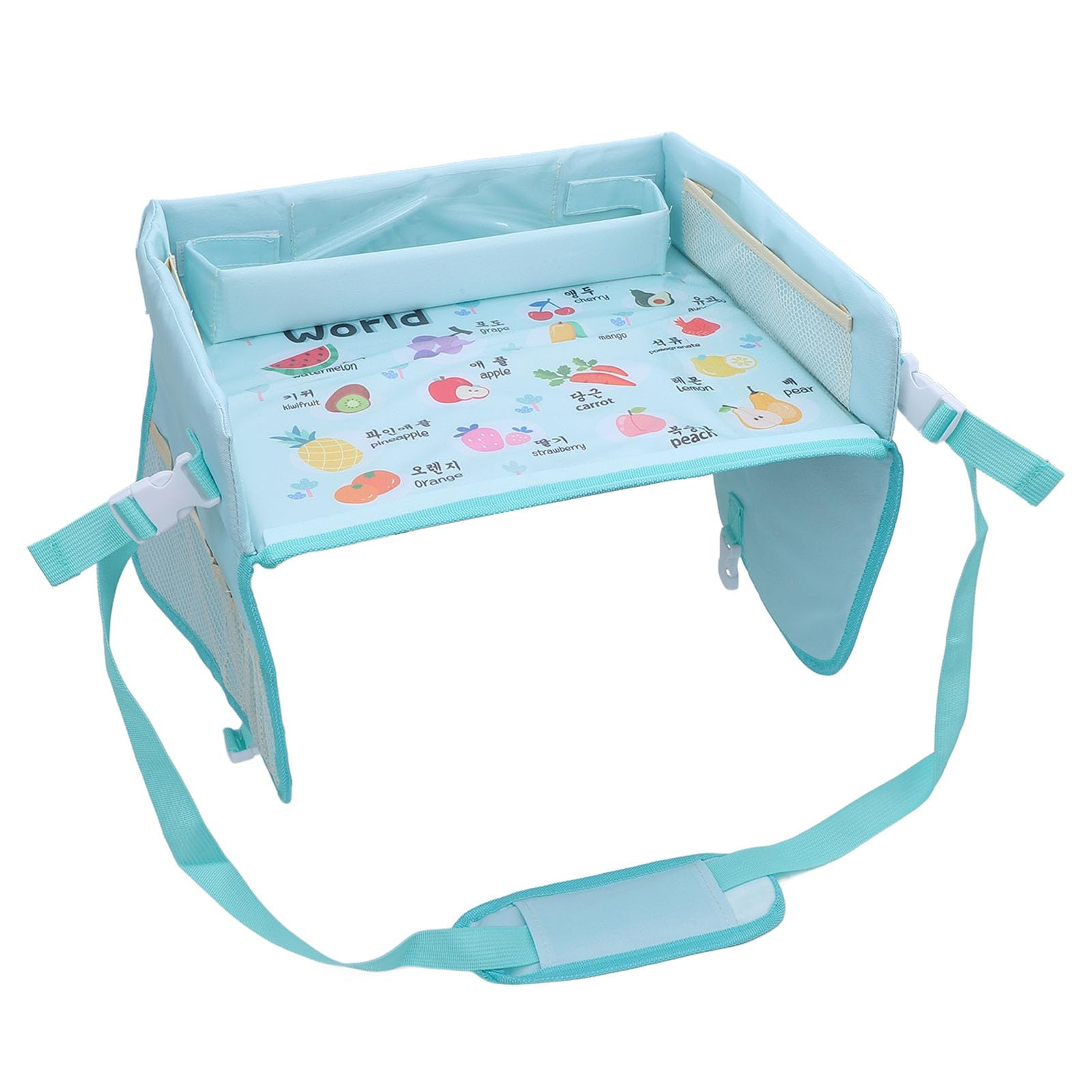 TYTOGE Kids Travel Tray for Car Water Proof Road Trip Must Have Cartoon Pattern Foldable Toddler Lap Desk Organizer for Airplane (Colorful Fruits Pattern)