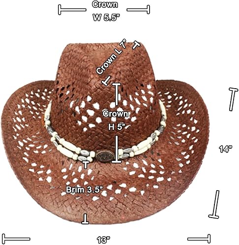 Miniatura 4 de Sombrero de vaquero de paja para hombres y mujeres, sombrero de sol Sombreros Vagueros Classic Western Accents Sombreros