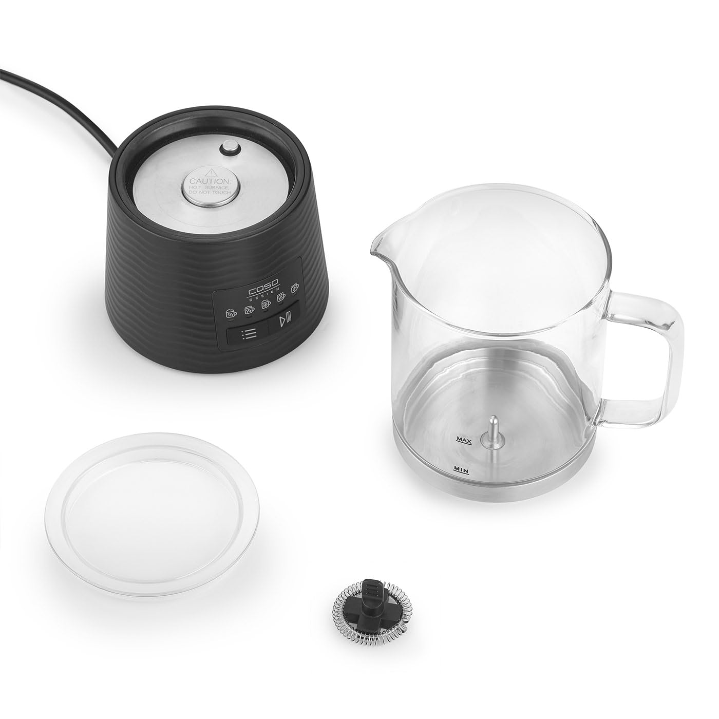 CASO CappuLatte - Espumador de leche eléctrico, espuma cremosa, espumador de leche caliente y frío, cacao, chocolate caliente, recipiente de vidrio extraíble, apto para lavavajillas, 5 funciones
