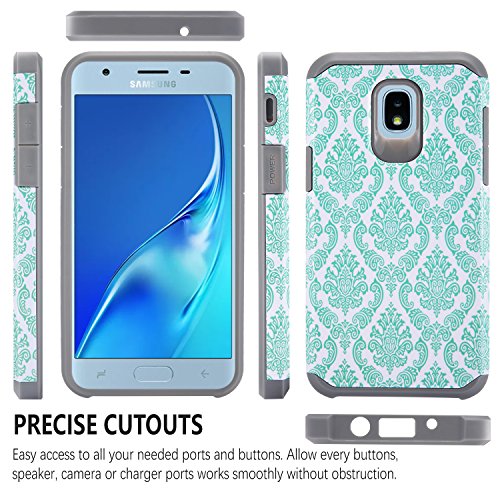 Galaxy J3 Orbit, Galaxy J3 V 3Rd Gen, J3 Achieve, J3 Star, J3 Aura, Sol 3, Express Prime 3, Amp Prime 3 Case, With [Premium Screen Protector], Protective Shock Proof Phone Cover-Teal Lace #TOP3