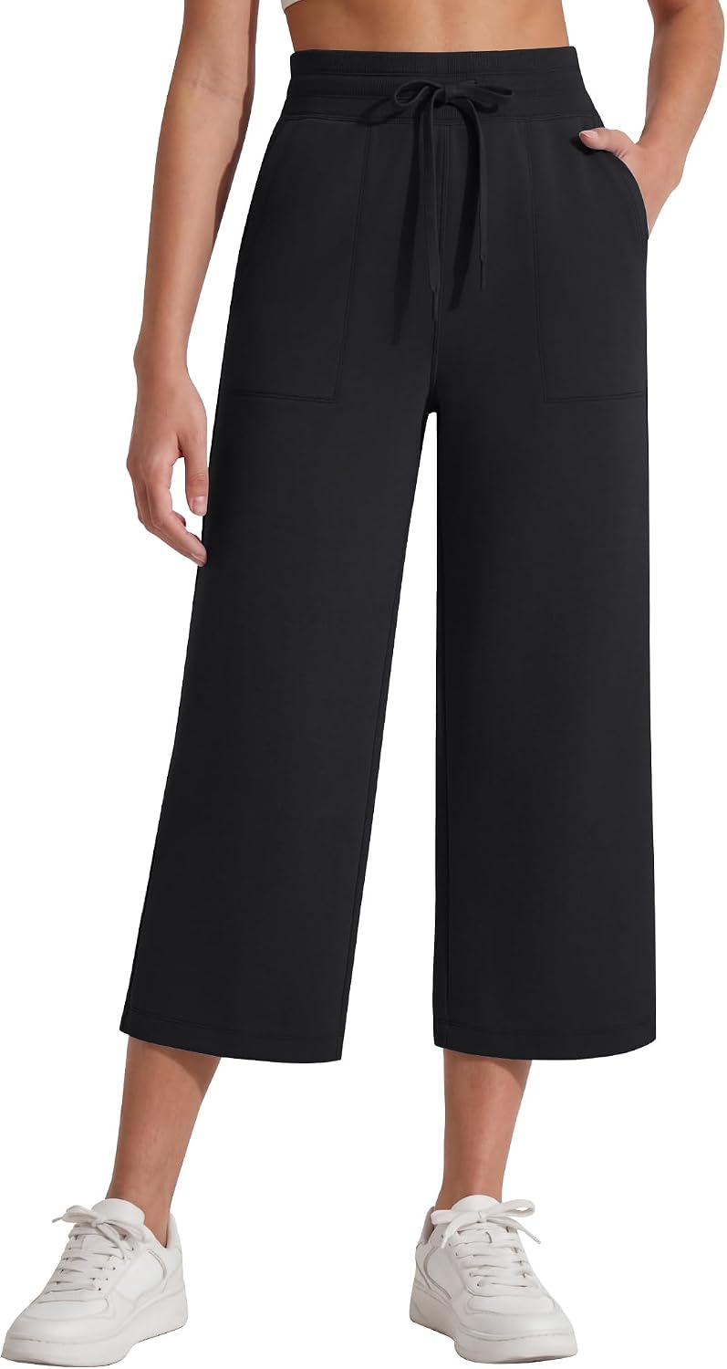 G4Free Pants for Women High Waist Capri Pants with Pockets Comfy Drawstring Loose Fit Summer Pants Travel Casual Sweatpants(Black,XXL,Regular)