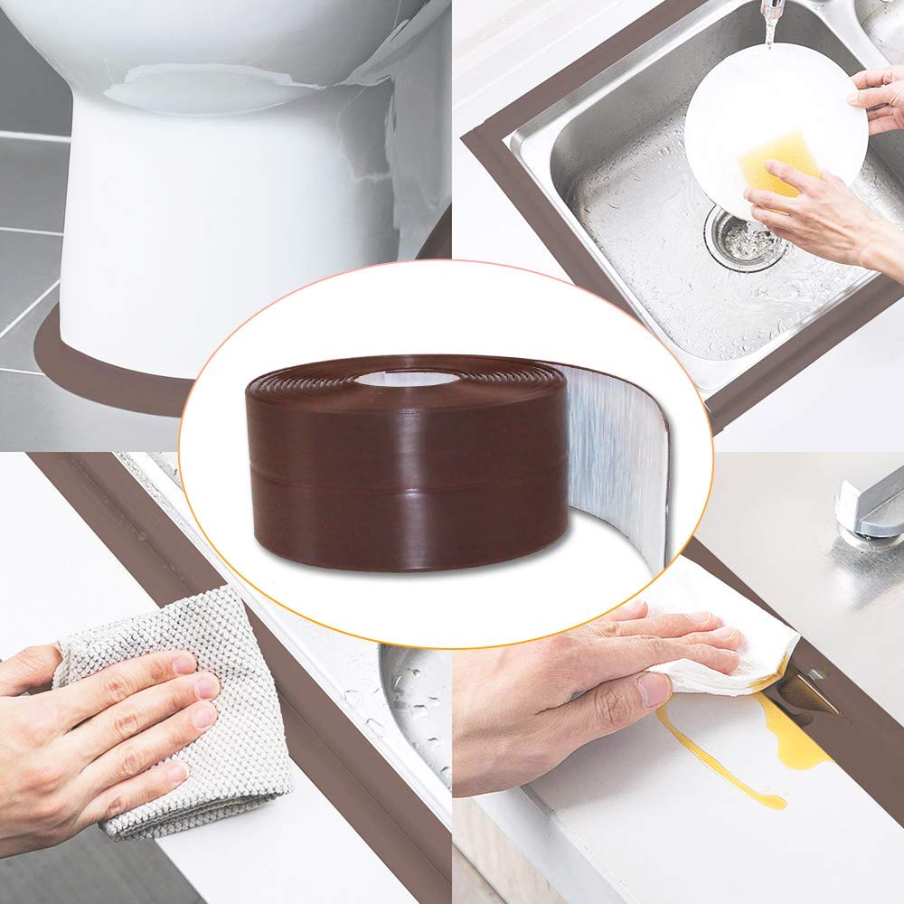 HEXONIQ® Bathroom Sealant Caulk Strip Pe Self Adhesive Tape, Waterproof And Anti Mould Seal Strip Wall Sealing Tape For Kitchen Bathtub Sink Toilet Wall Edge Protector, Brown