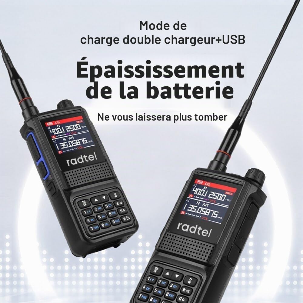 Radtel RT-470L 5W 6 Band Two-Way Amateur Radio 256CH Air Band Walkie Talkie NOAA LCD Colour Police Aviation Scanner
